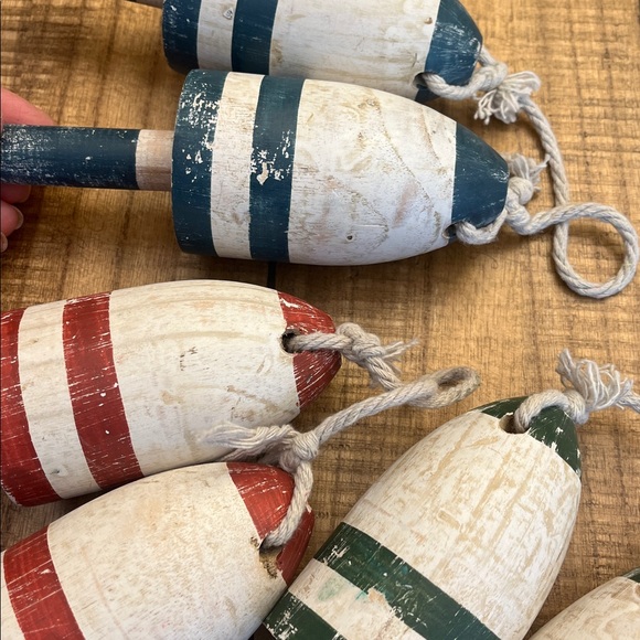 Distressed Lobster Bouy Floats, set of 3, Green, Blue, and Red - Picture 3 of 5